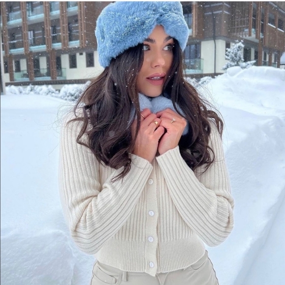 Zara * faux fur knit cardigan Cream Blue - Picture 11 of 15